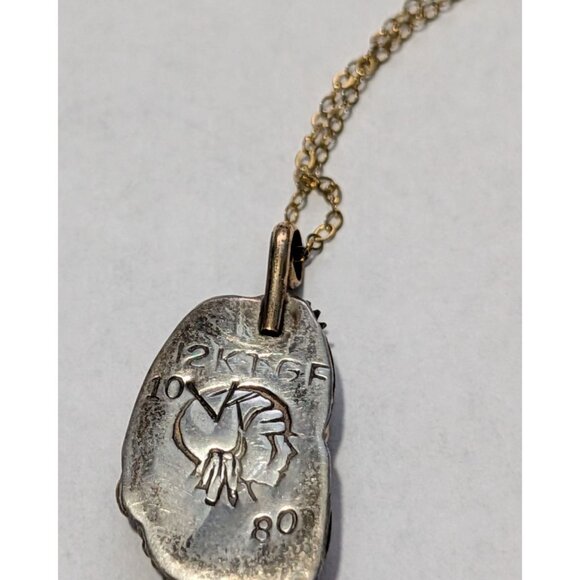 Vintage 12K Gold Filled Pendant Necklace Blue Turquoise Floral by Beverly Lucero - Picture 12 of 16